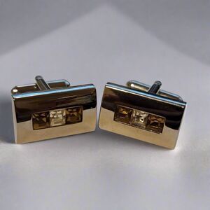 Vintage Silver Tone Cufflinks – Rectangular Design with Faceted Stones